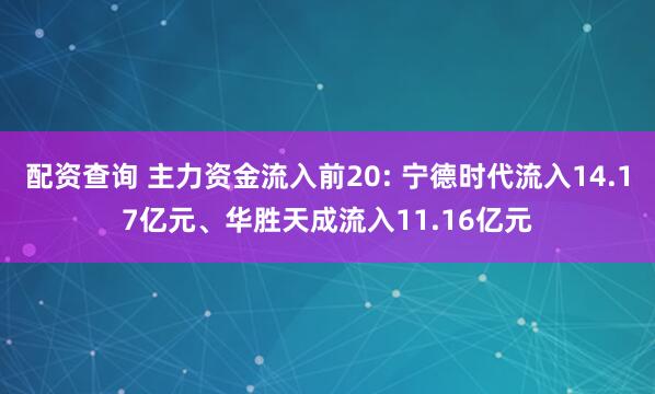 配资查询 主力资金流入前20: 宁德时代流入14.17亿元、华胜天成流入11.16亿元